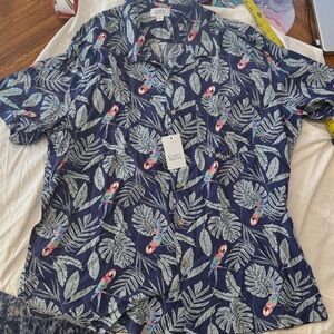 Croft & Barrow Navy Parrot Print Shirt